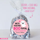 Pink "Hey! You're BOOtiful" Halloween Stickers