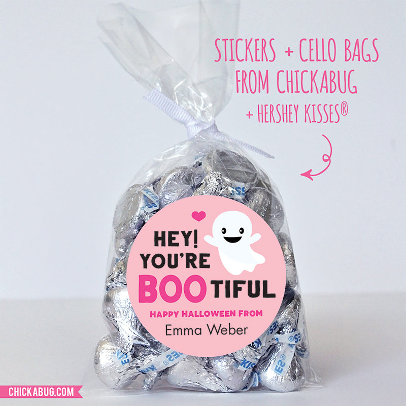 Pink "Hey! You're BOOtiful" Halloween Stickers