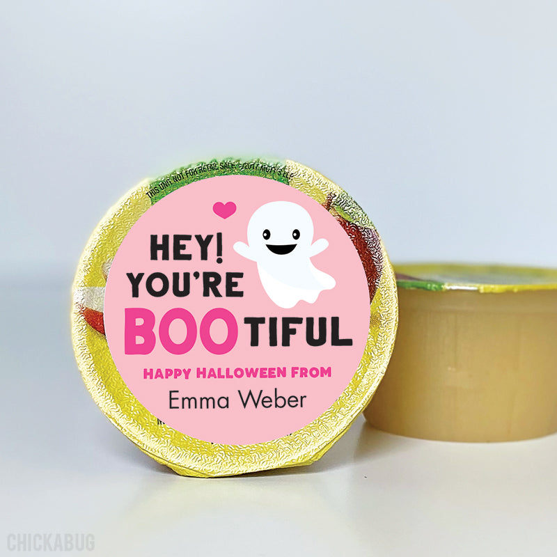 Pink "Hey! You're BOOtiful" Halloween Stickers