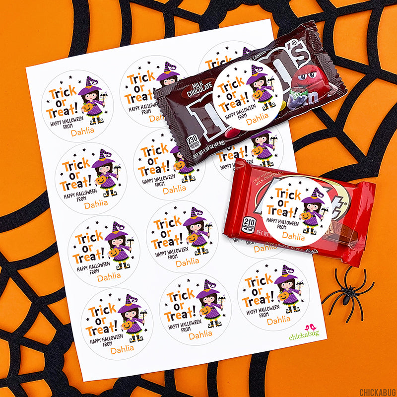 Cute Witch Halloween Stickers - Dark Hair