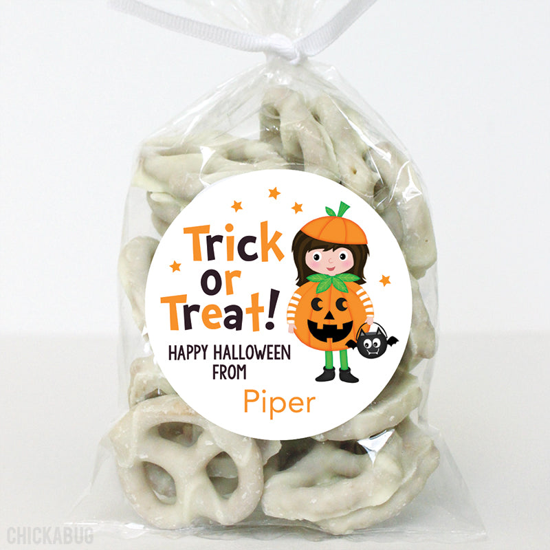 "Trick or Treat" Girl Halloween Stickers - Dark Hair