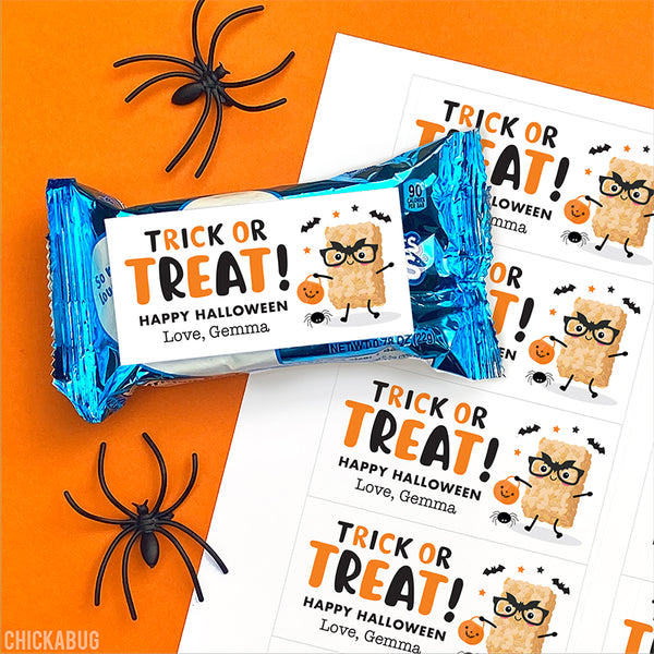 "Trick or Treat" Bats Rice Treat Halloween Labels