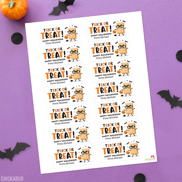 "Trick or Treat" Bats Rice Treat Halloween Labels