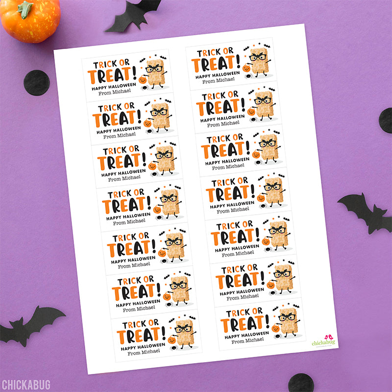 "Trick or Treat" Bats Rice Treat Halloween Labels