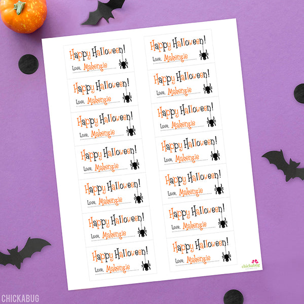 Dangling Spider Halloween Labels