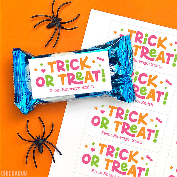 Pink "Trick or Treat" Halloween Snack Labels