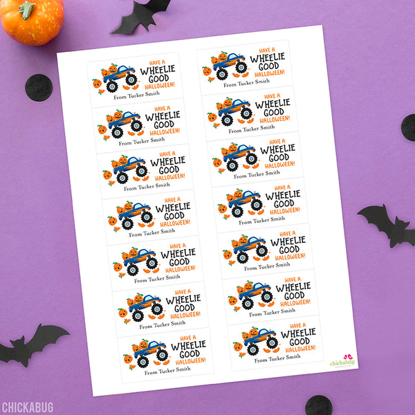 Monster Truck "Wheelie Good Halloween" Labels