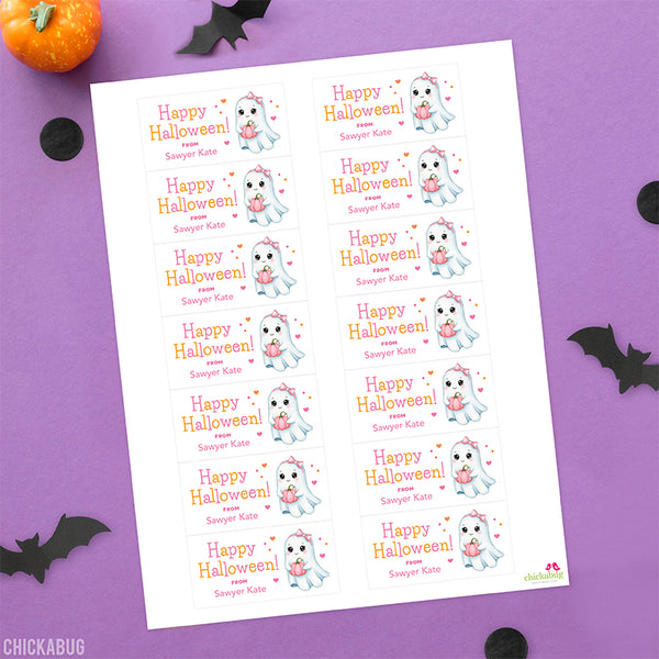 Cute Pink Ghost Halloween Labels