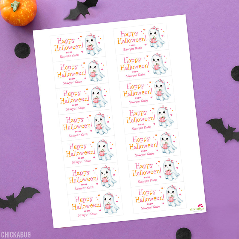 Cute Pink Ghost Halloween Labels