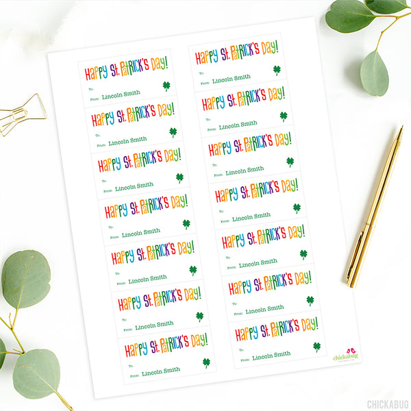 Rainbow Writing St. Patrick's Day Gift Labels