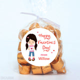 Cute Girl Valentine's Day Stickers - Black Hair in Pigtails