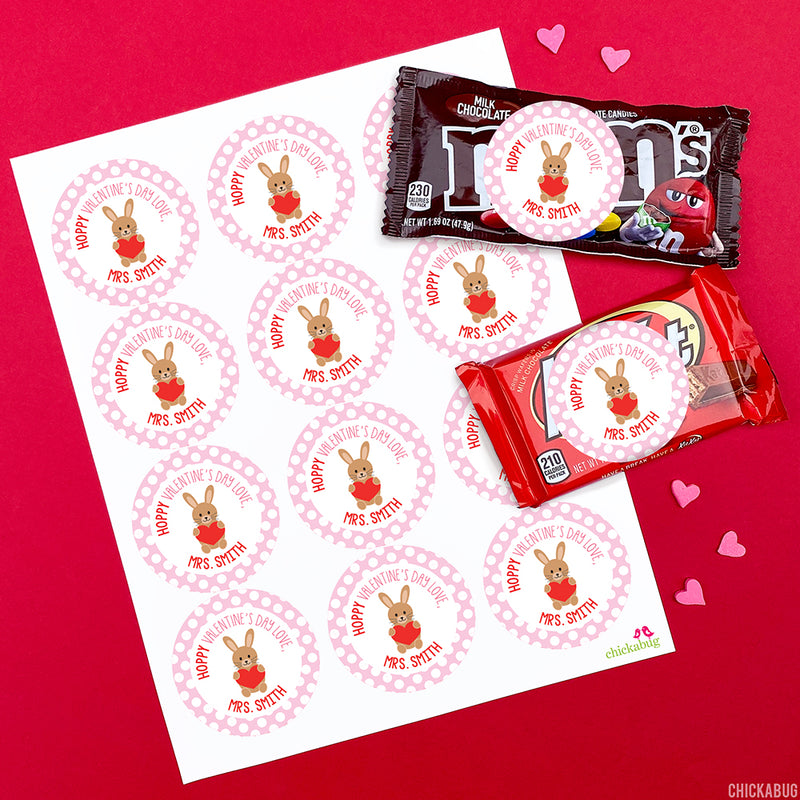 Bunny "Hoppy Valentine's Day"  Valentine's Day Stickers