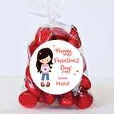 Cute Girl Valentine's Day Stickers - Black Hair