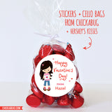 Cute Girl Valentine's Day Stickers - Black Hair