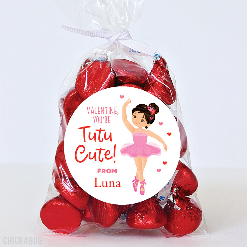 Ballerina Valentine's Day Stickers - Black Hair