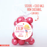 "I Flip Over You" Gymnast Valentine's Day Stickers - Blonde Hair