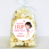 "I Flip Over You" Gymnast Valentine's Day Stickers - Dark Hair