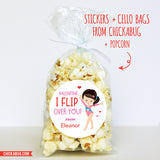 "I Flip Over You" Gymnast Valentine's Day Stickers - Dark Hair