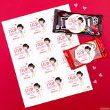 "I Flip Over You" Gymnast Valentine's Day Stickers - Dark Hair