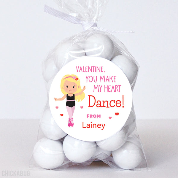 Little Girl Dancer Valentine's Day Stickers - Blonde Hair