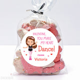 Little Girl Dancer Valentine's Day Stickers - Brown Hair