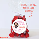 Little Girl Dancer Valentine's Day Stickers - Dark Hair