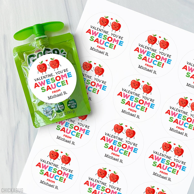 "Awesome-sauce" Applesauce Valentine's Day Stickers
