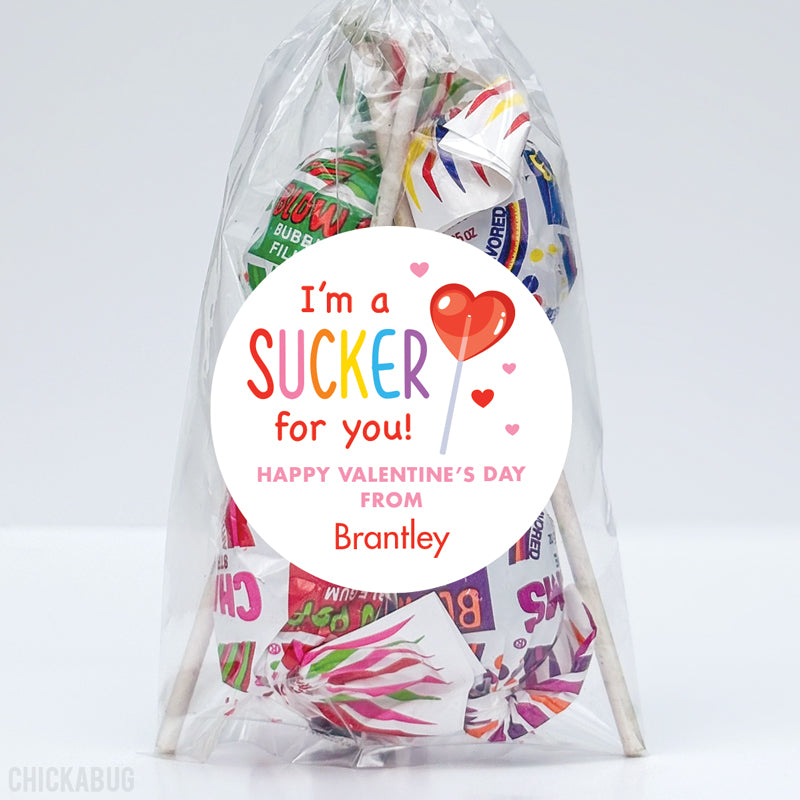 "Sucker For You" Lollipop Valentine's Day Stickers