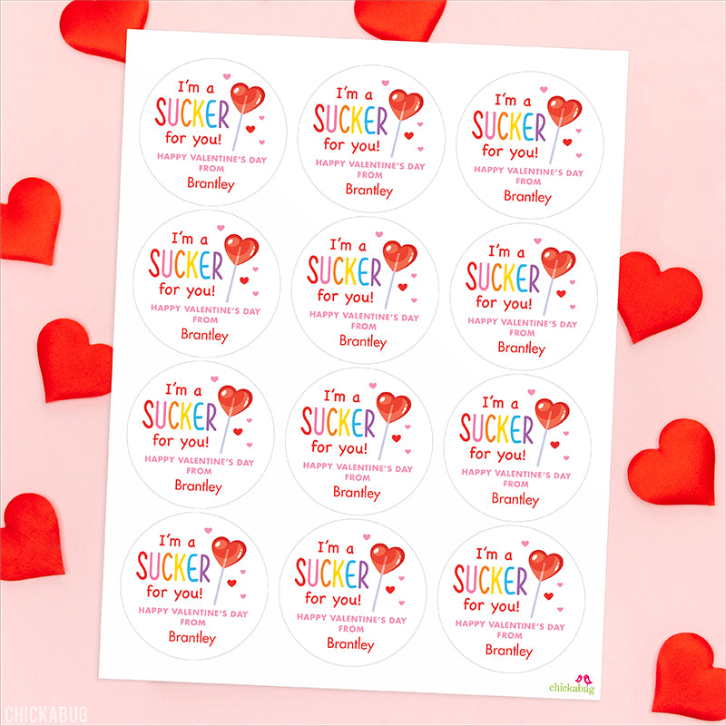 "Sucker For You" Lollipop Valentine's Day Stickers
