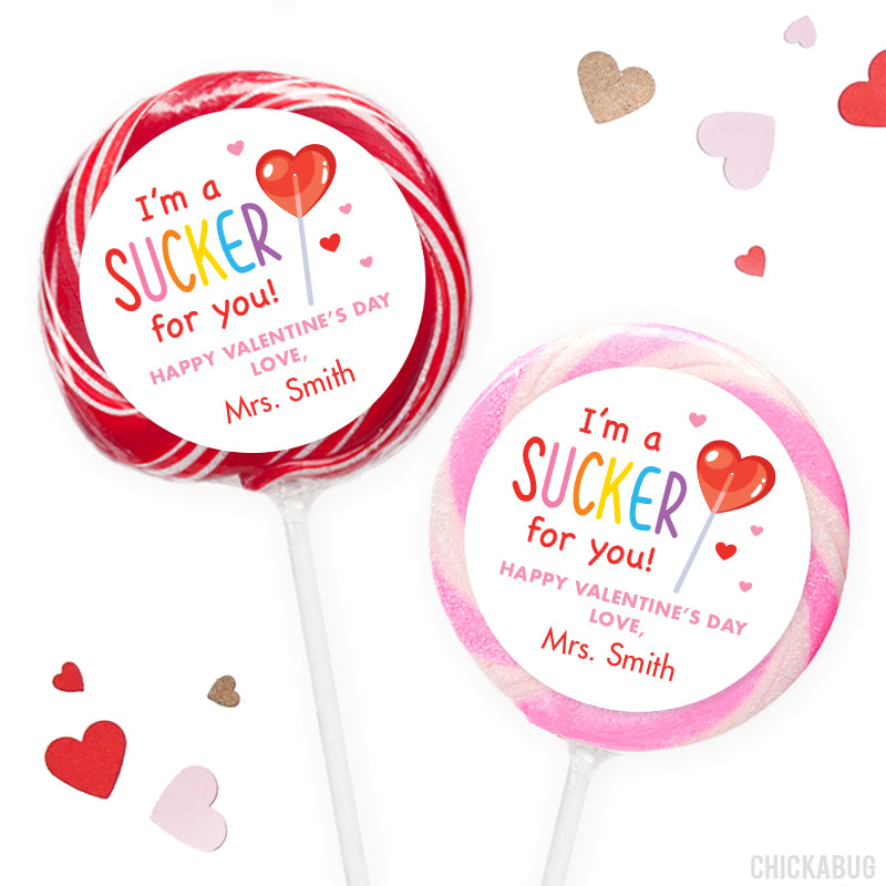 "Sucker For You" Lollipop Valentine's Day Stickers