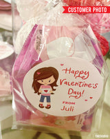 Cute Girl Valentine's Day Stickers - Brunette