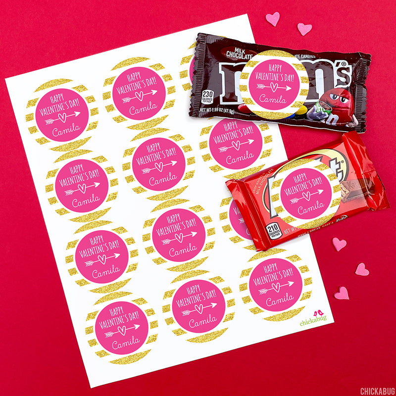 Heart & Arrow Valentine's Day Stickers - Gold and Pink