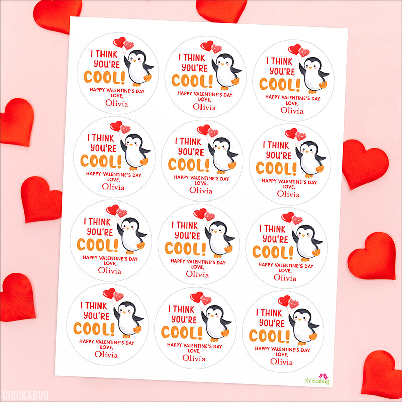 "You're Cool" Penguin Valentine's Day Stickers