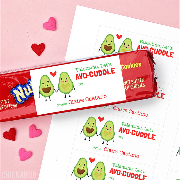 "Let's Avo-Cuddle!" Avocado Valentine's Day Gift Labels