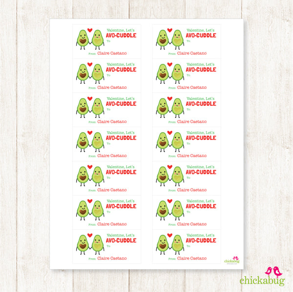 "Let's Avo-Cuddle!" Avocado Valentine's Day Gift Labels