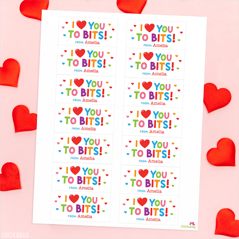 "I Love You To Bits" Valentine's Day Labels