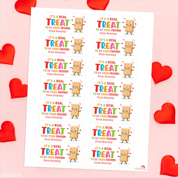 "It's A Real Treat" Rice Treat Valentine Labels