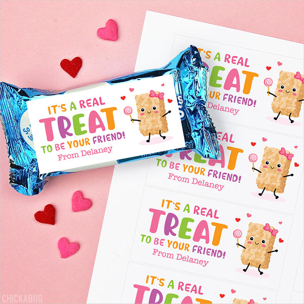 Pink "It's A Real Treat" Rice Treat Valentine Labels