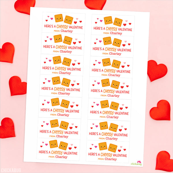 "Cheesy Valentine" Cheese Cracker Valentine Labels