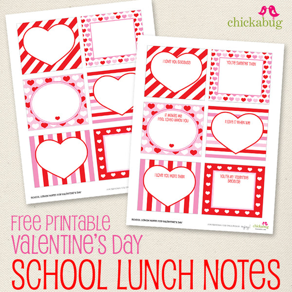Free Printable Valentine's Day School Lunch Notes (INSTANT DOWNLOAD)