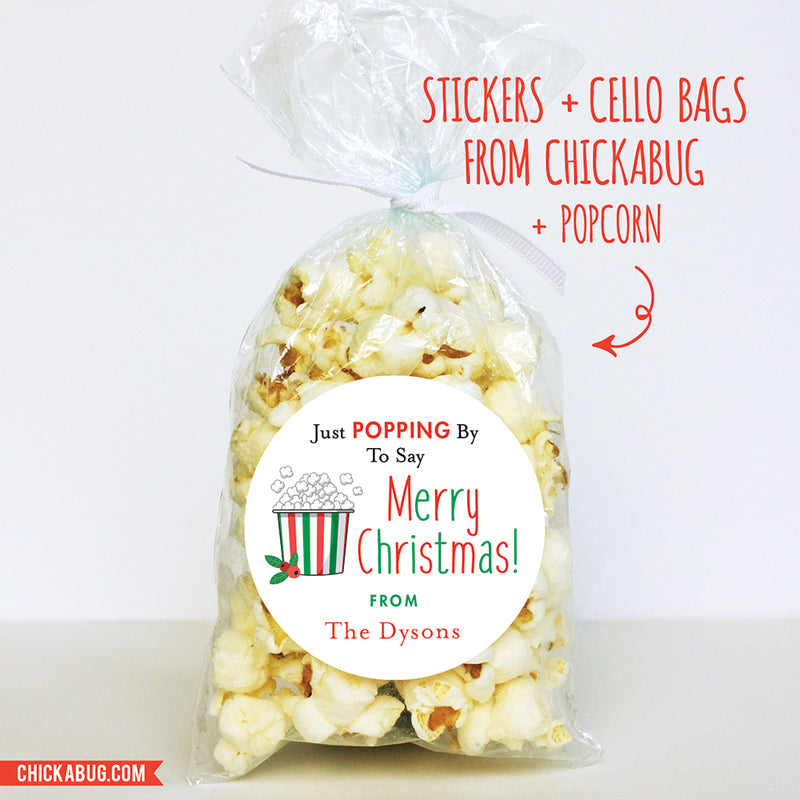 "Just Popping By" Christmas Popcorn Labels