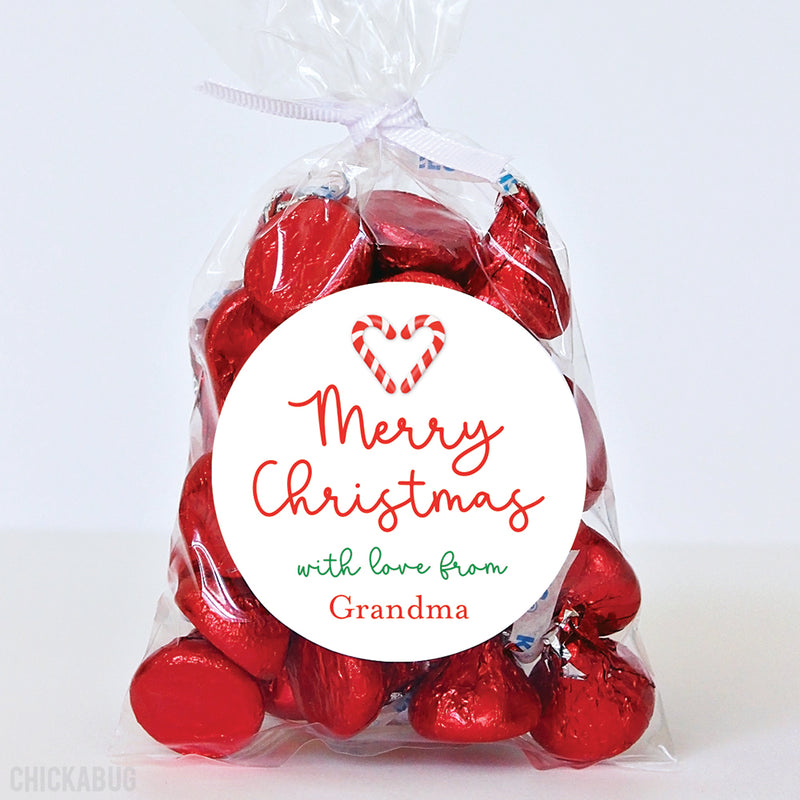 Candy Cane Heart Merry Christmas Gift Labels