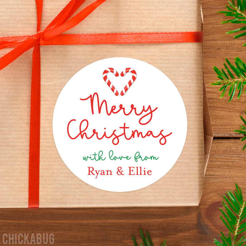Candy Cane Heart Merry Christmas Gift Labels