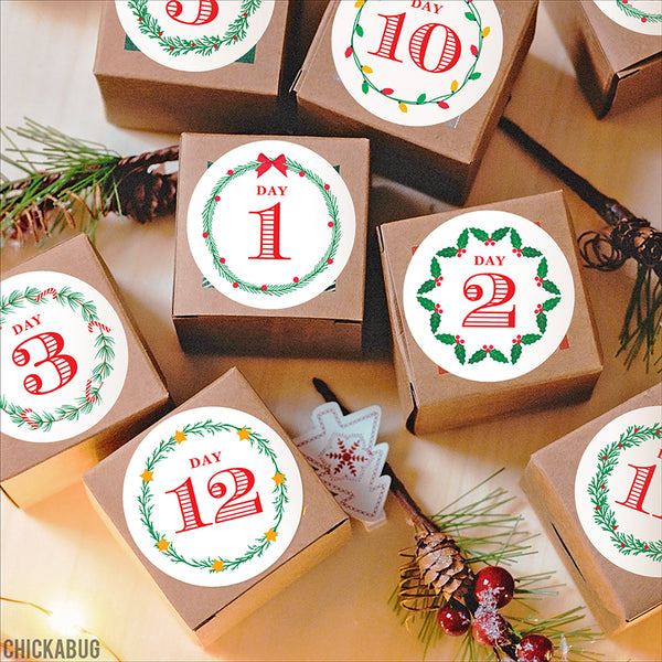 12 Days of Christmas Gift Labels - Christmas Wreaths