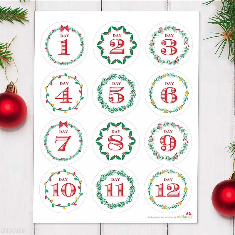 12 Days of Christmas Gift Labels - Christmas Wreaths