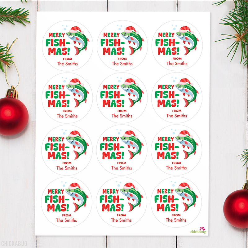 Merry Fish-Mas Christmas Stickers