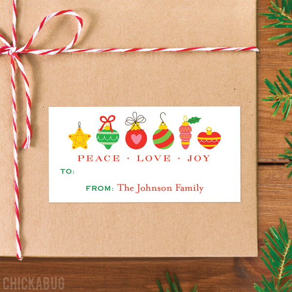 "Peace Love Joy" Ornaments Christmas Gift Labels