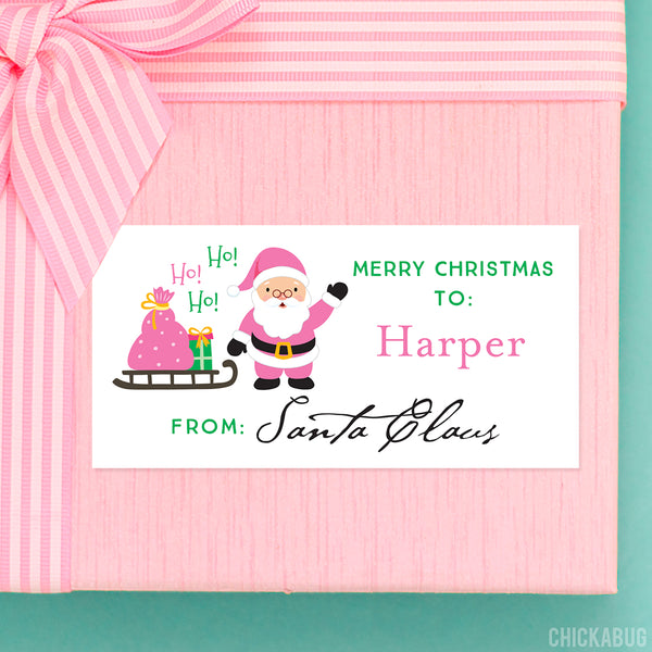 To Child From Santa Christmas Gift Labels - Pink Ho! Ho! Ho! Santa