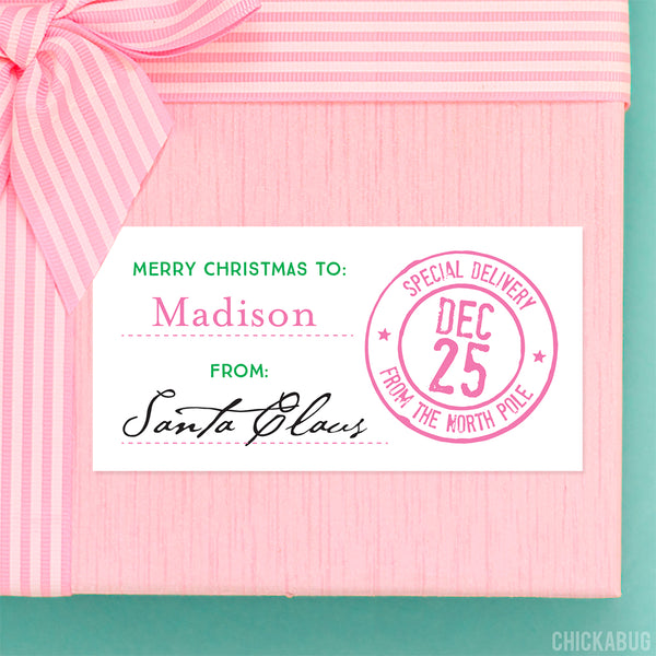 To Child From Santa Christmas Gift Labels - Pink Special Delivery