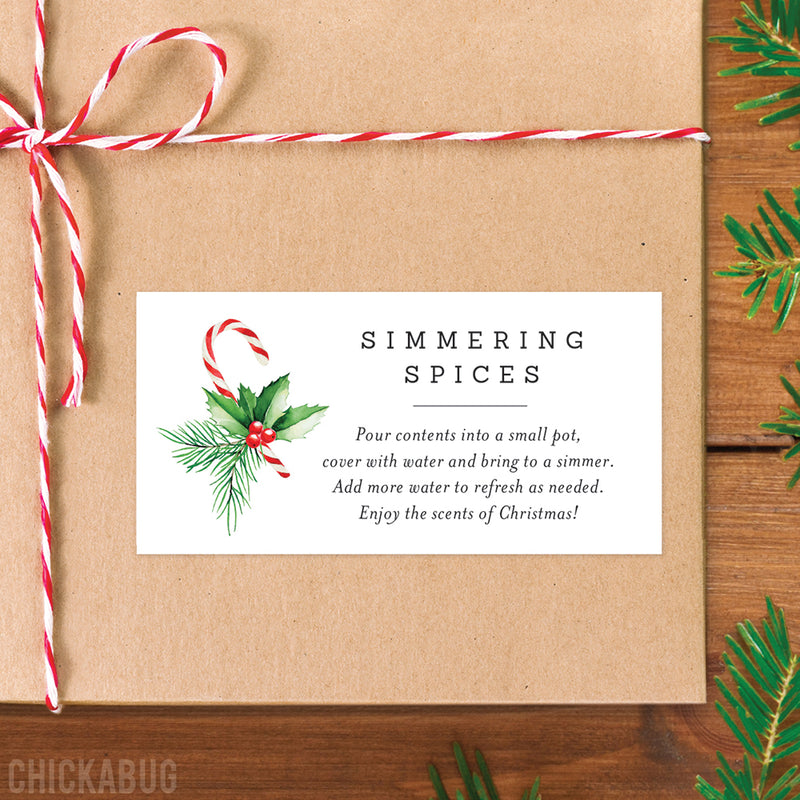 Christmas Candy Cane Simmering Spices Labels